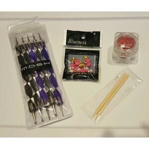 NAIL ART LOT MASH 5 X 2 DOTTING TOOLS LA SPASH GLITTER RED BLUENESS TN180 ROSES